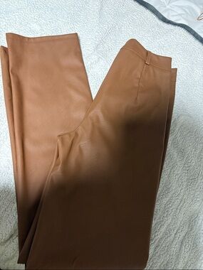 Boohoo Vegan Leather Trousers in Cognac Brown